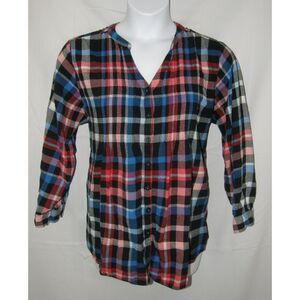 WOMAN WITHIN Multicolored Plaid Sz 22/24 Soft Flannel Pintuck Button Up Shirt